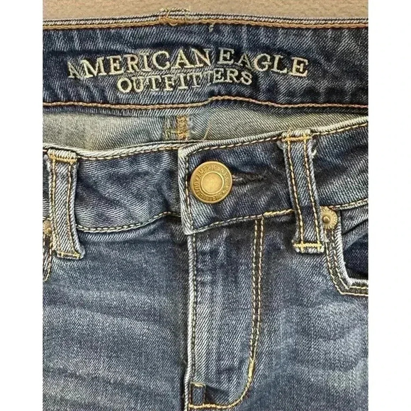 American Eagle Jeans Women's Sz 4 Skinny Low Rise Embellished Pockets Blue Denim - Picture 6 of 9